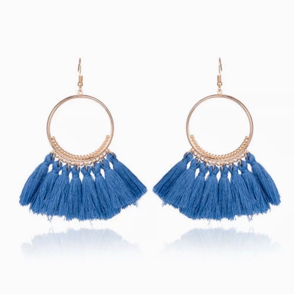 “2 for $15” “Sofía” Fringe or Tassel Blue Earrings - Picture 2 of 3